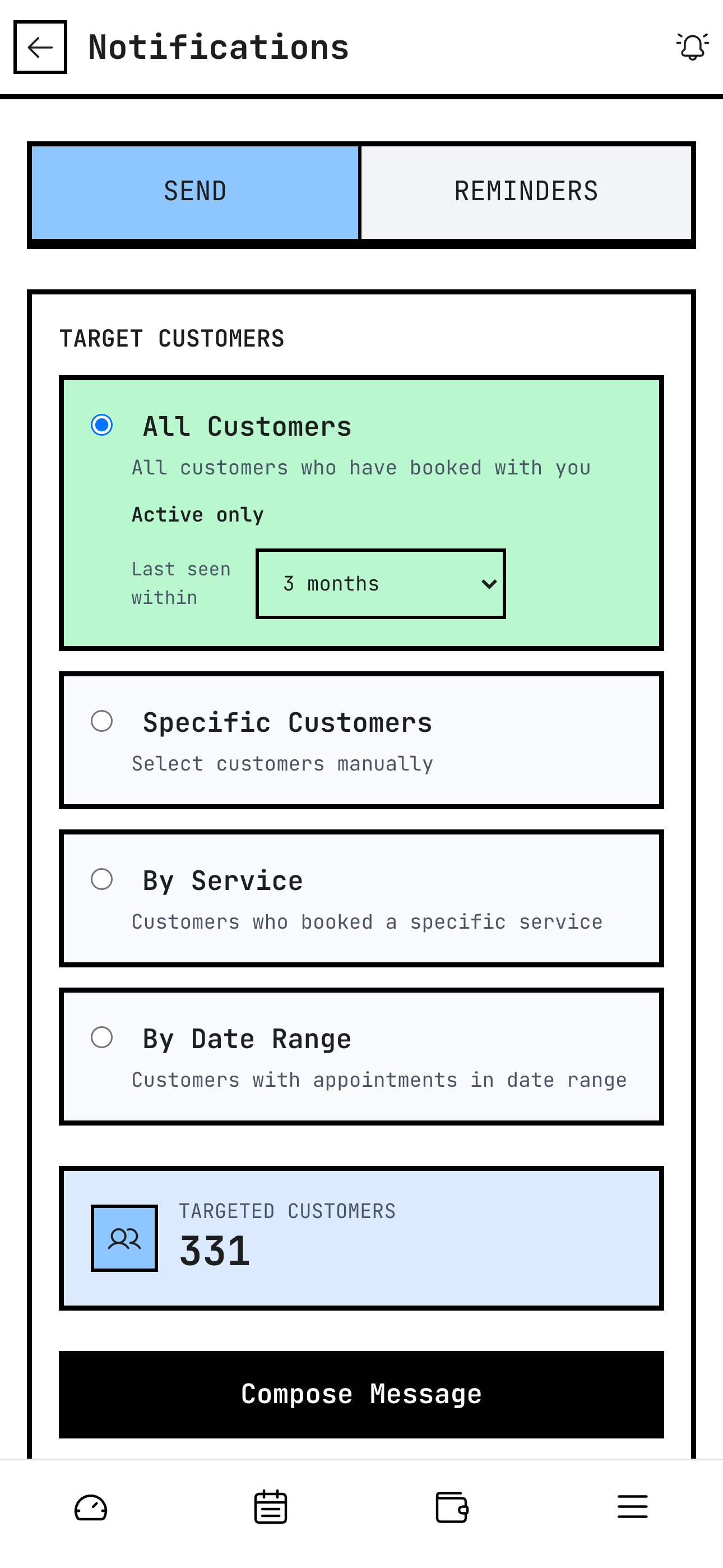 Push notifications overview screen