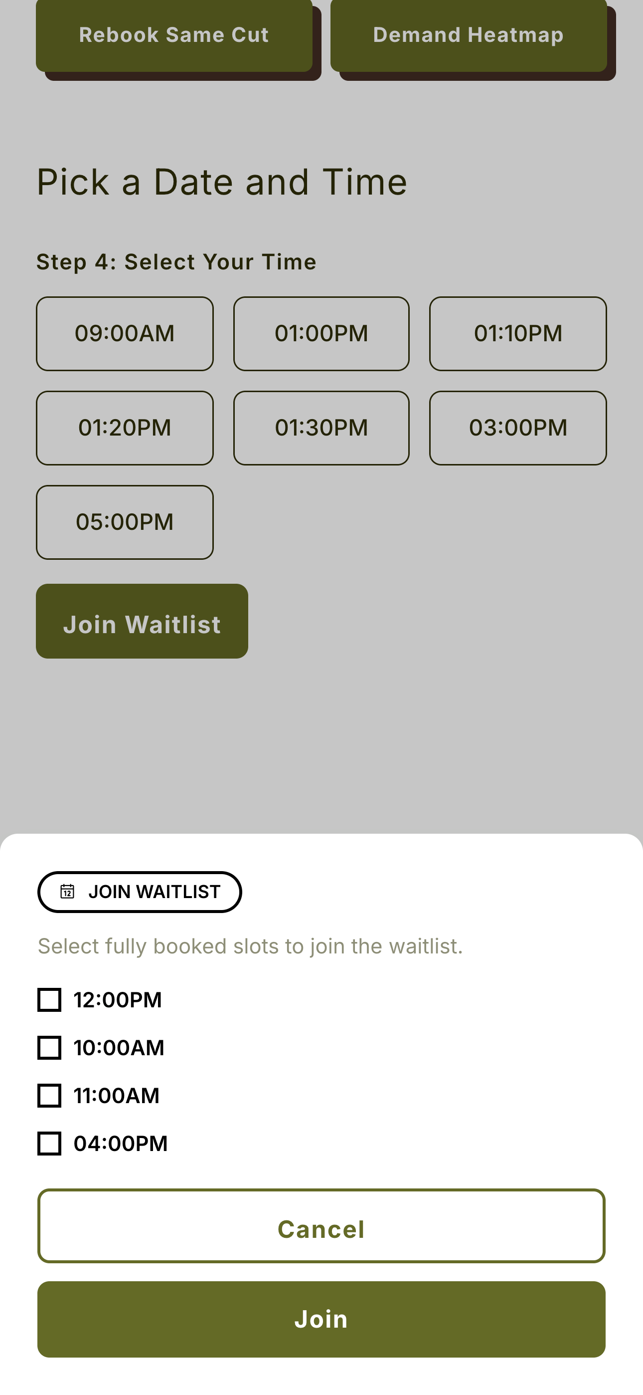 Client joining wait list during booking