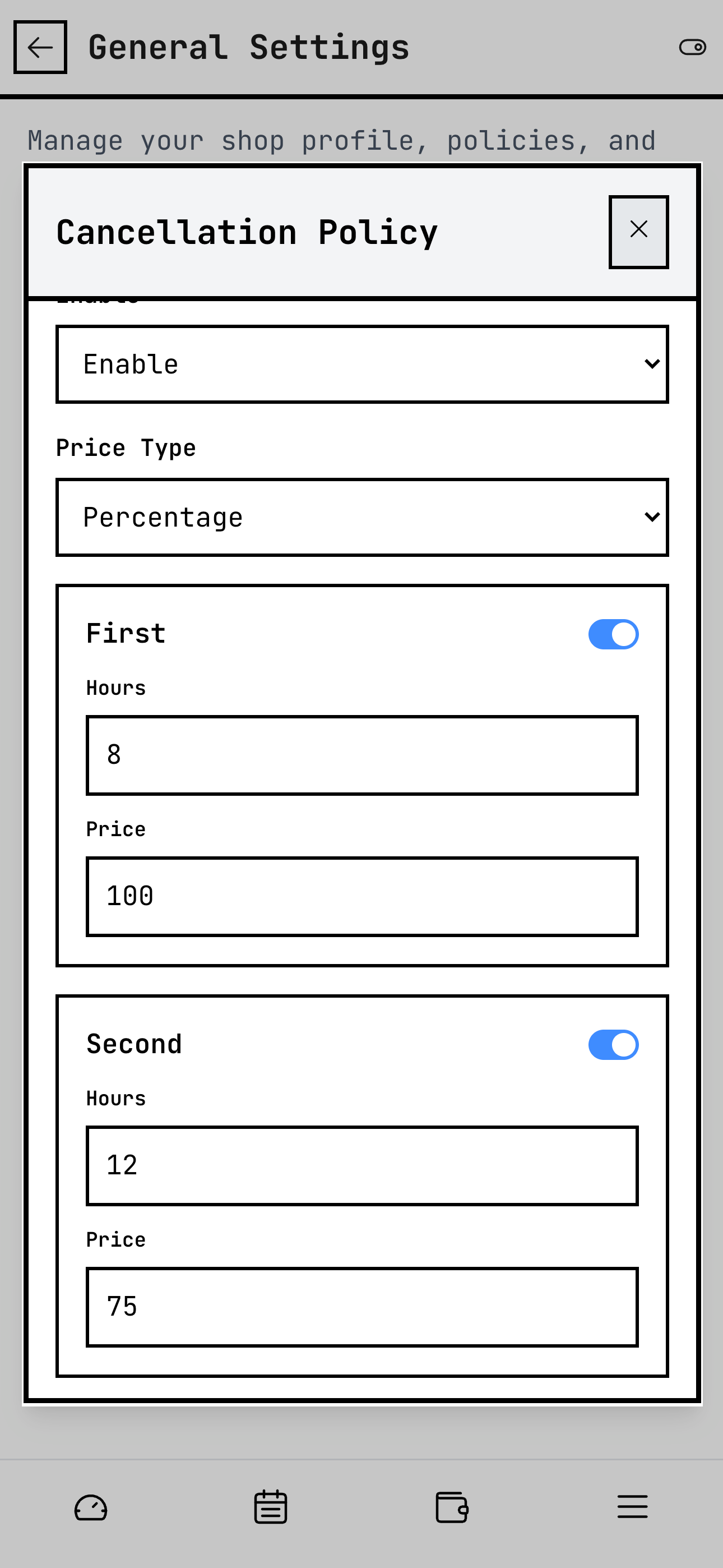 Owner cancellation policy settings
